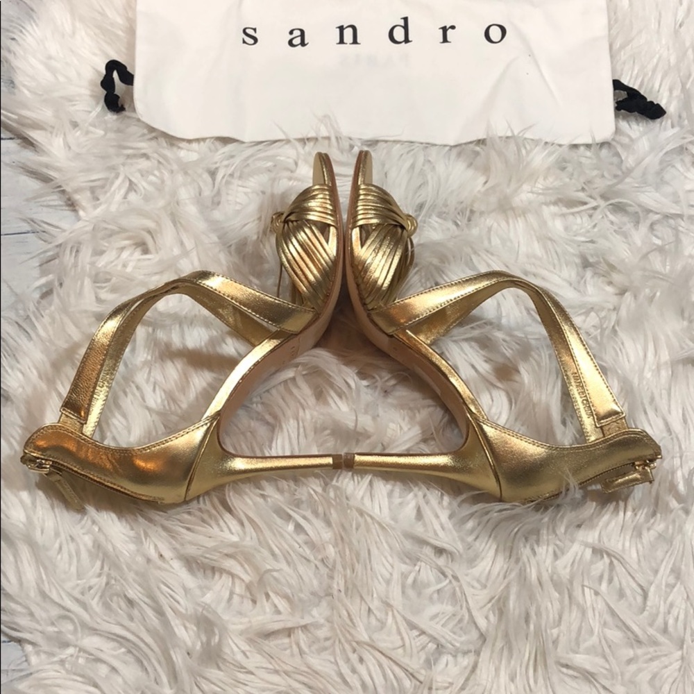 Sandro Elisa Gold Knotted Open Toe Heels - Picture 8 of 9